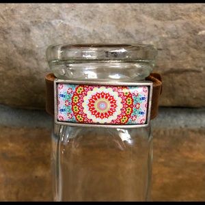 Genuine leather cuff with colorful brass mandala